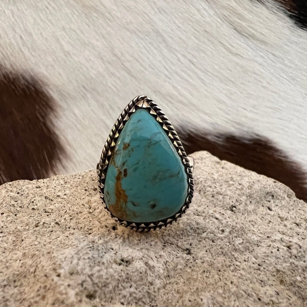 ❤️ Kingman Turquoise Statement Sterling  925 Navajo Style Western Ring Size 6.75 - Picture 3 of 16